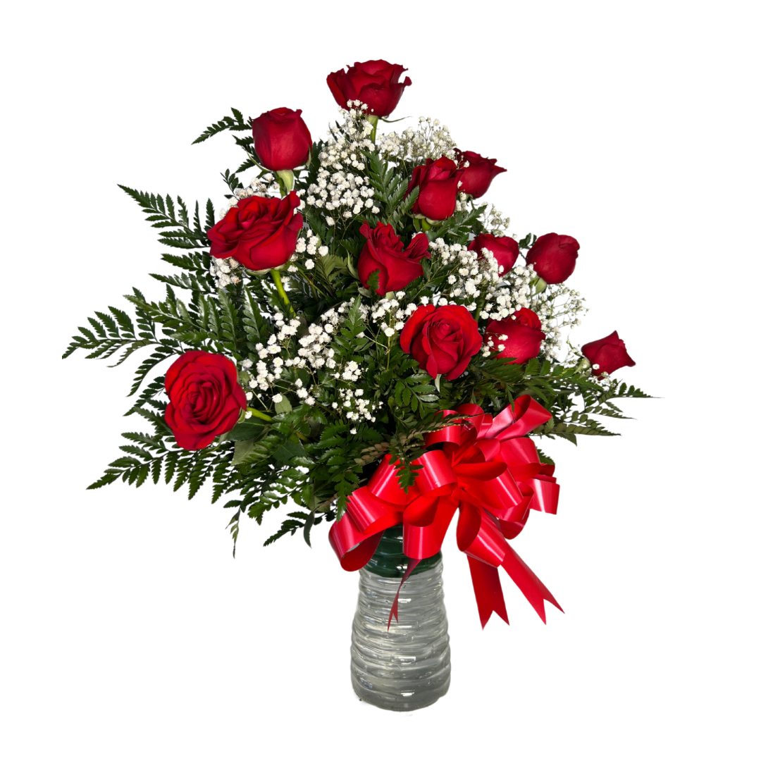 Dozen Red Roses in Vase