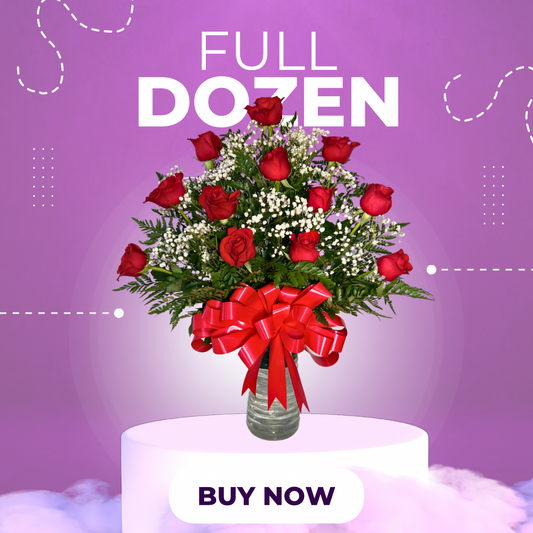 Dozen Red Roses in Vase