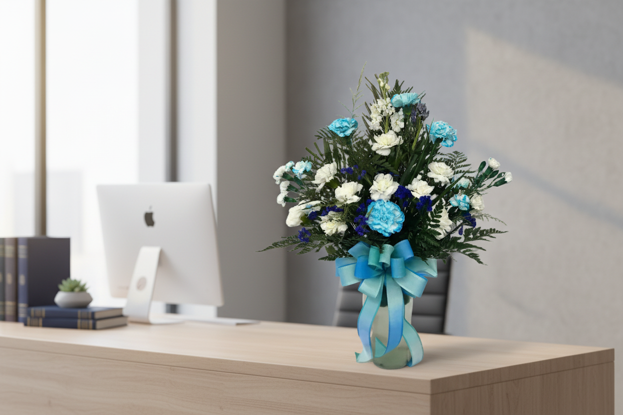 Blue flower arrangement for him, Houston flower delivery