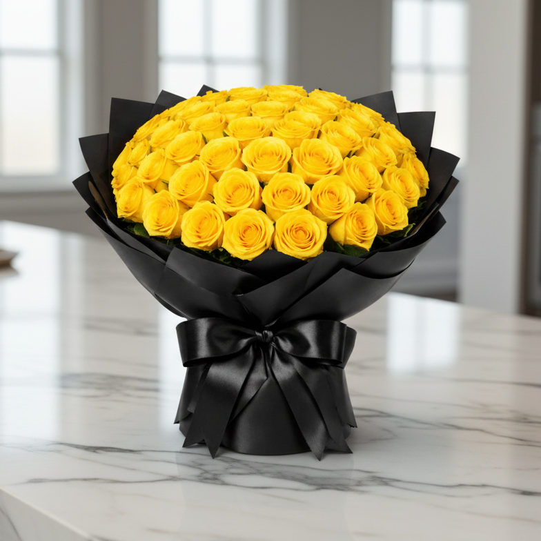 75 yellow rose buchon bouquet for Houston flower delivery