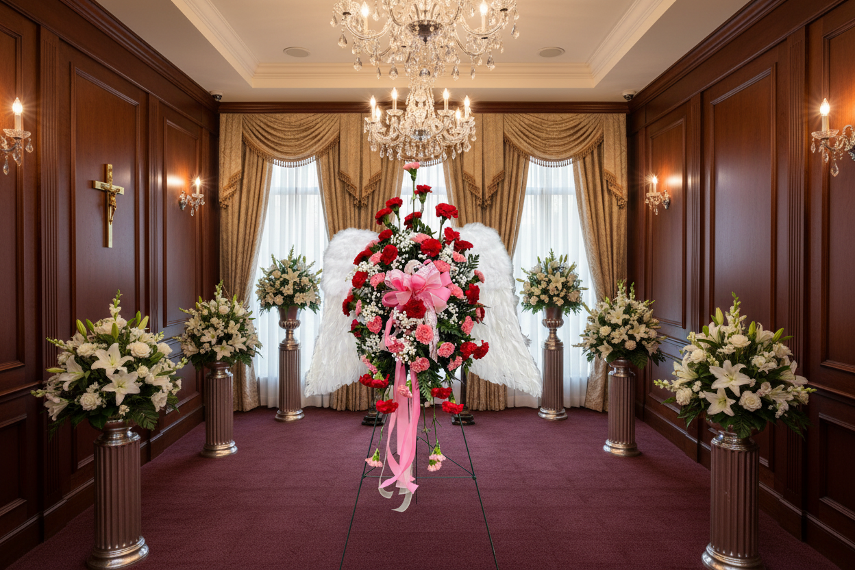 Pink & Red Angel Wings Sympathy Spray