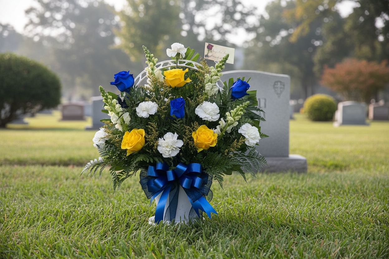 funeral-flower-basket-blue-yellow-white-houston