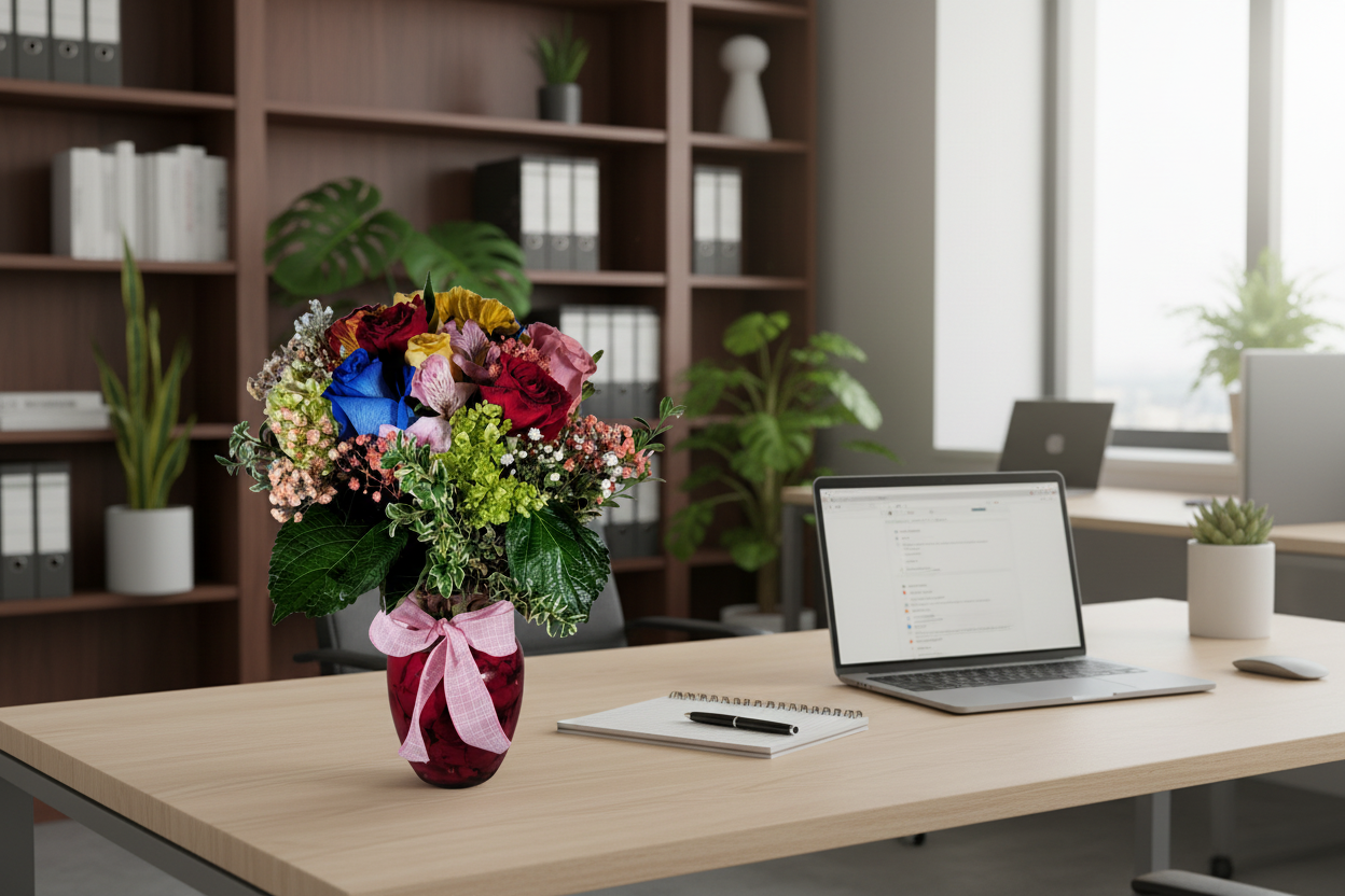 Bright celebration vase arrangement with colorful flowers, Houston delivery