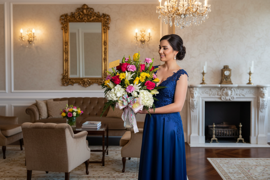 Cheerful hydrangea and rose vase arrangement with colorful blooms and greenery in Houston