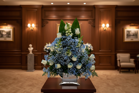 Blue & White Sympathy Basket Arrangement