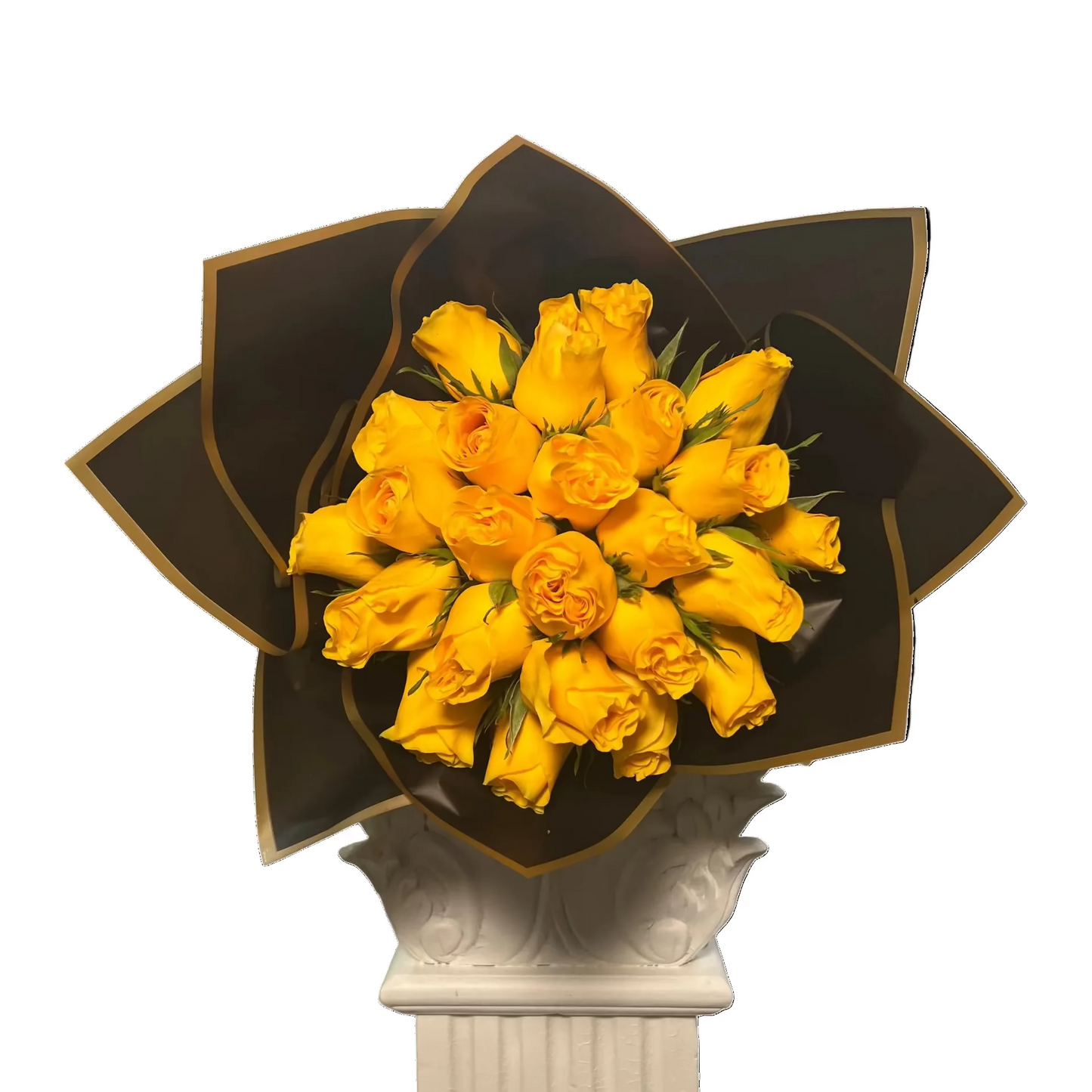 Luxury yellow rose bouquet in black wrap for same-day flower delivery in Houston