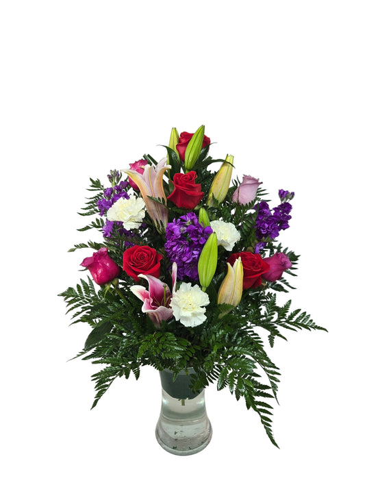 Bright Celebration Flower Arrangement in Glass Vase | Same-Day Delivery Houston