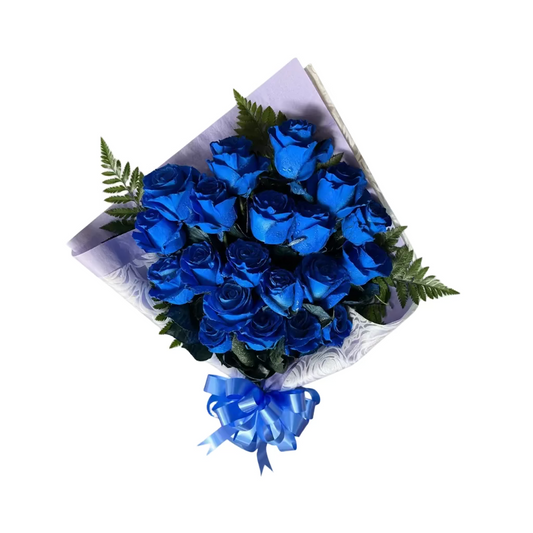 Royal Blue Rose Bouquet with vivid blue roses elegant wrap and satin ribbon by Houston florist
