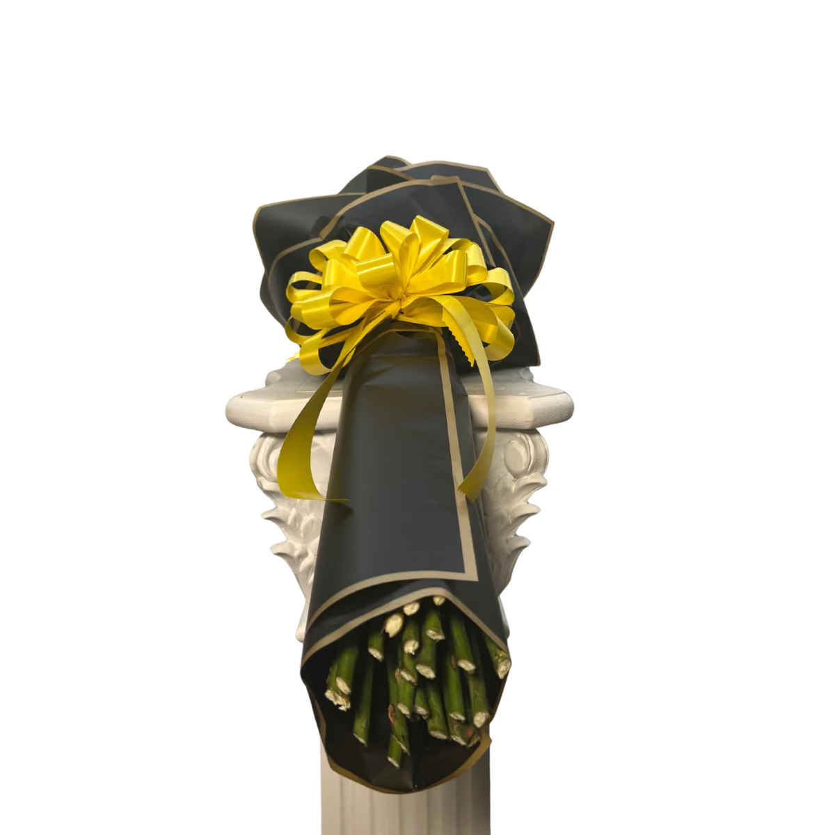 Back view of luxury yellow rose bouquet wrapped for Houston flower delivery